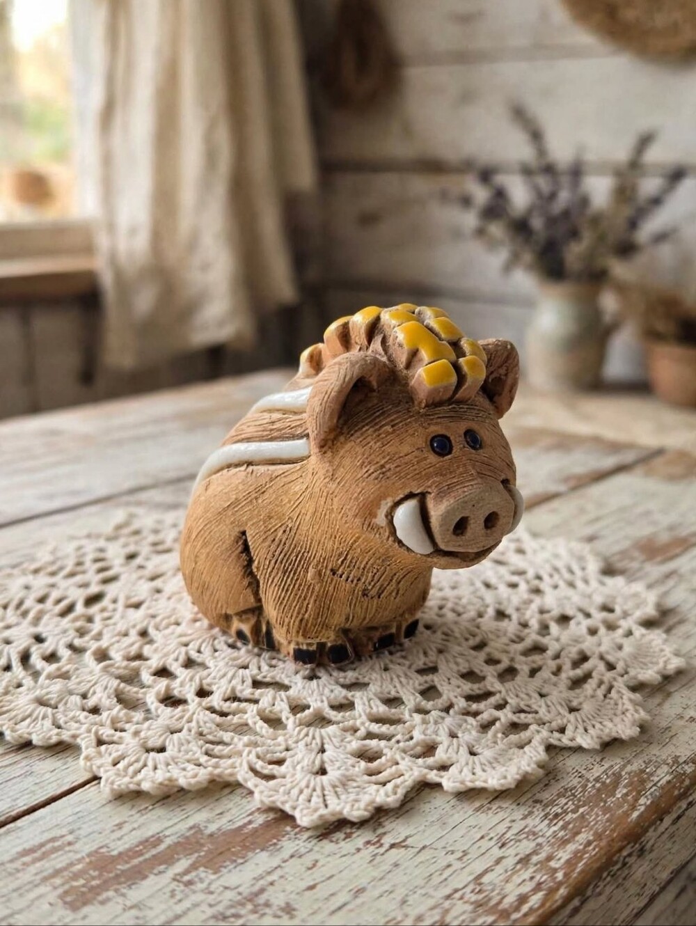 Vintage Artesania Rinconada Wild Boar Clay Figurine Uruguay Handcrafted